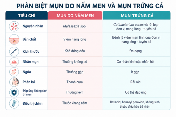 Phân Biệt Mụn Do Nấm Men Và Mụn Trứng Cá